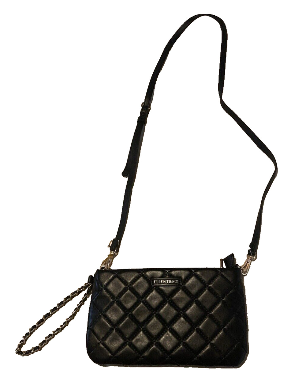 NWT Ellen Tracy Purse BlackDiamond Quilted Collection Wristlet Preppy Minimalist